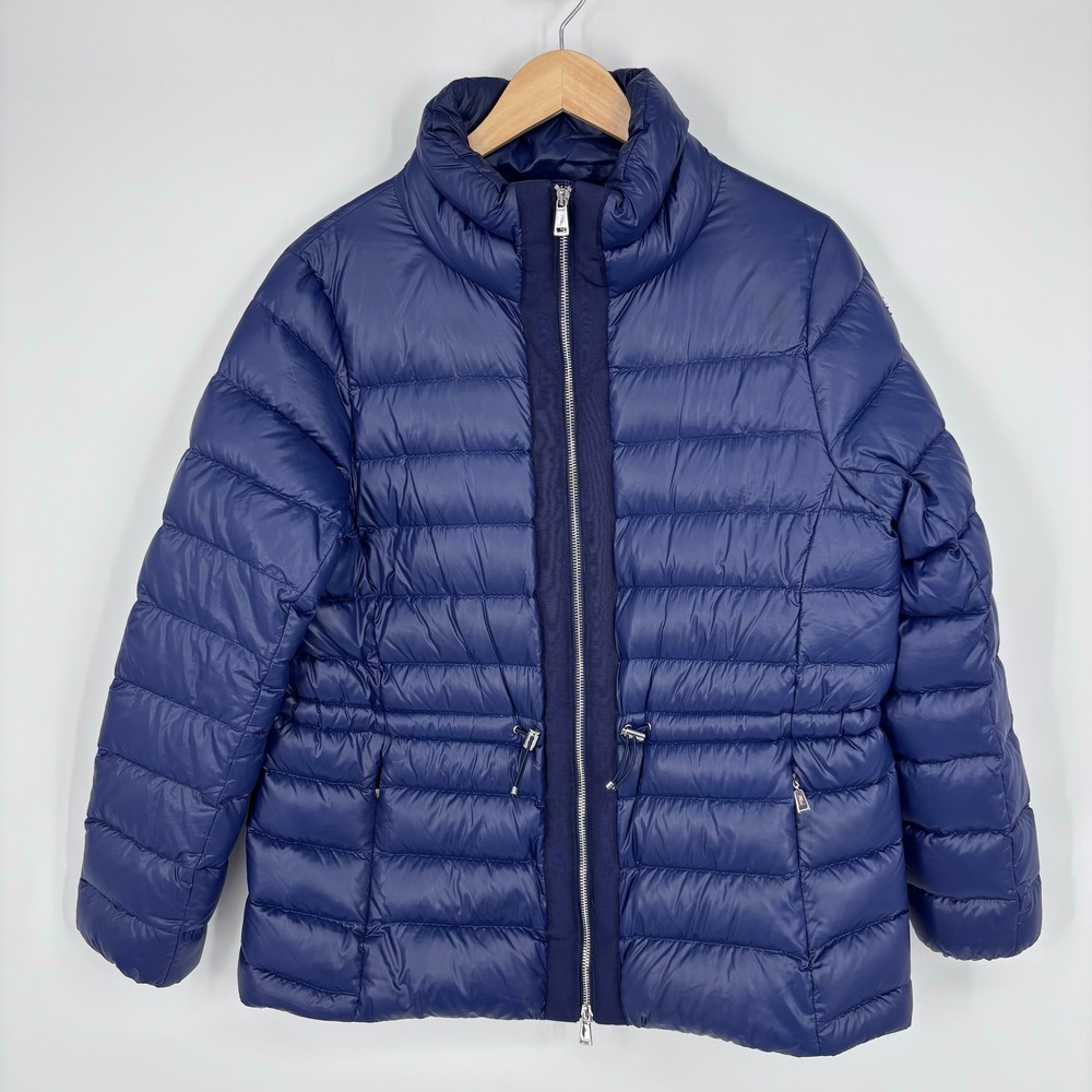 Polo Golf Ralph Lauren Quilted Down Puffer Jacket Women L Blue Full Zip *FLAW